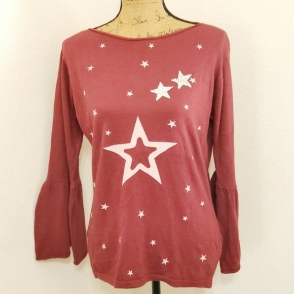 🚨🚨3/$25 SALE🚨🚨•ONLY 1 LEFT!•Burgundy sweater w/star motif•NWT - Picture 2 of 10